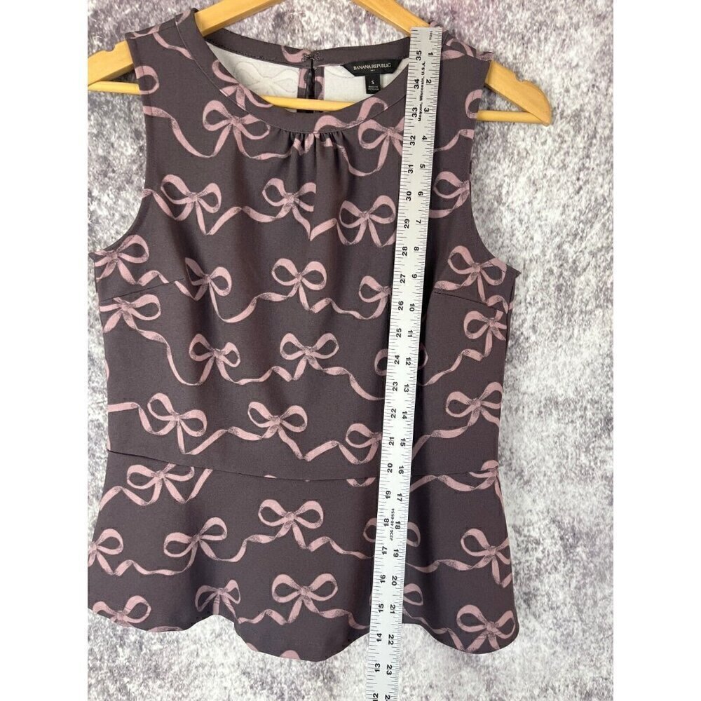 BANANA REPUBLIC Shirt Women's S Brown Pink Bow Peplum Coquette Work Secretary - Picture 9 of 9